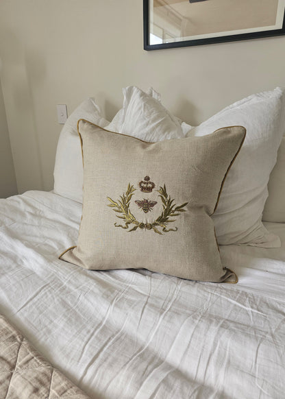 HAND EMBROIDERED - Bee Cushion | NATURAL