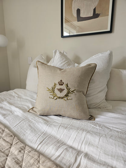 HAND EMBROIDERED - Bee Cushion | NATURAL