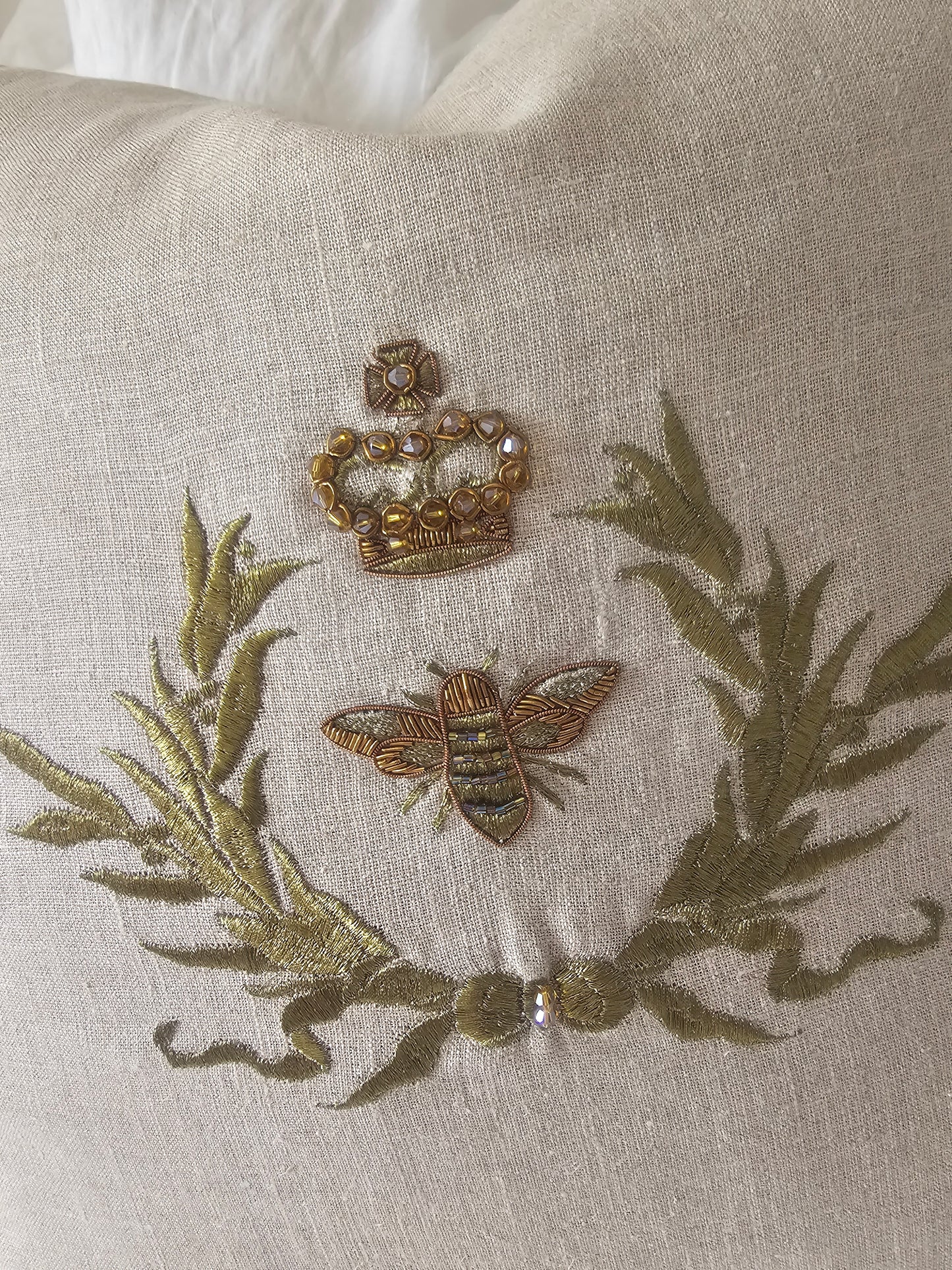 HAND EMBROIDERED - Bee Cushion | NATURAL