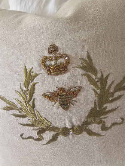 HAND EMBROIDERED - Bee Cushion | NATURAL