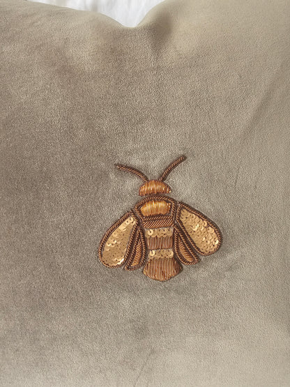 HAND EMBROIDERED - Bee Cushion | Green