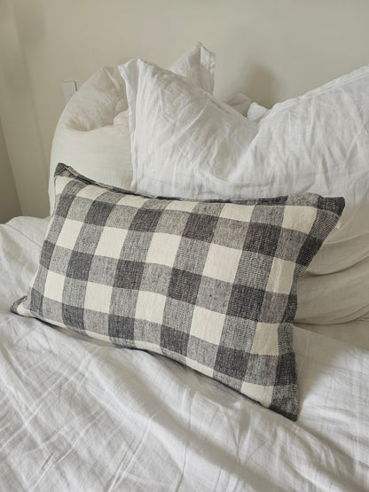 LINEN CUSHION COVER - IVORY / CHARCOAL