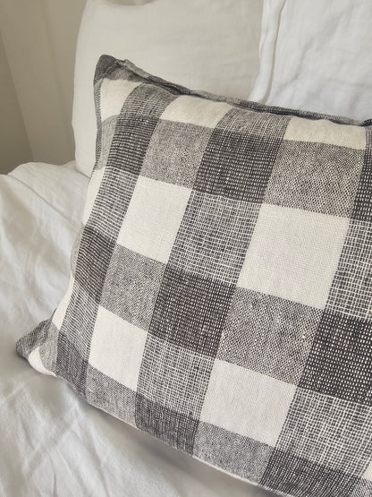 LINEN CUSHION COVER - IVORY / CHARCOAL