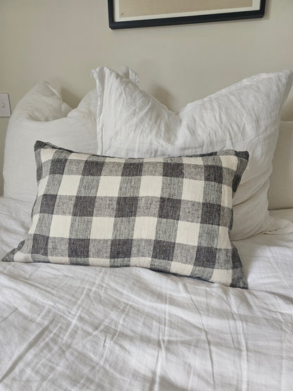 LINEN CUSHION COVER - IVORY / CHARCOAL