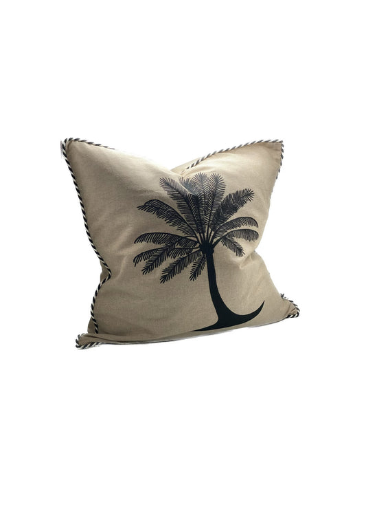 HAND EMBROIDERED Cushion - Natural & Black 55 x 55cm