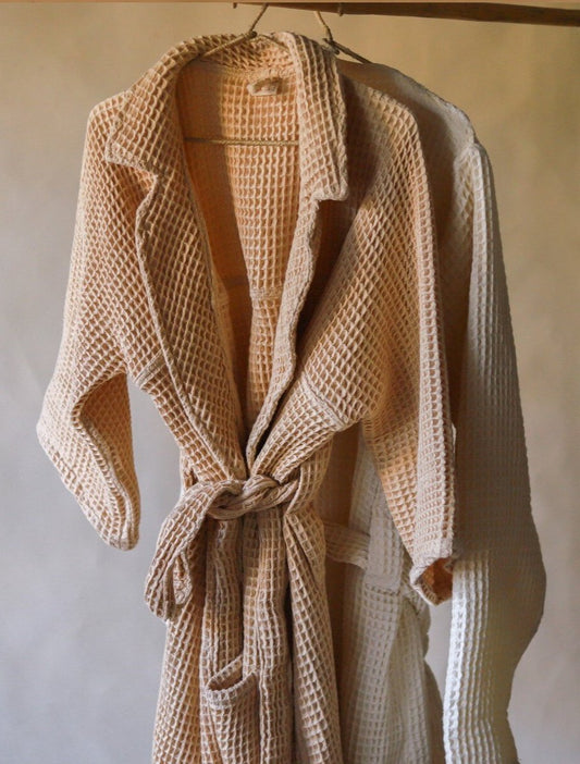 Linen Waffle Towel Bath Robe  | Latte