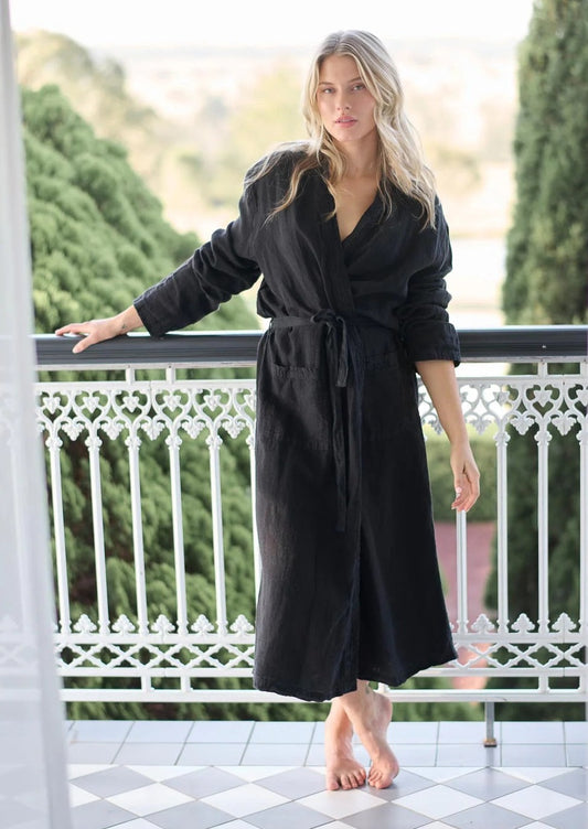 Linen Robe  | Black