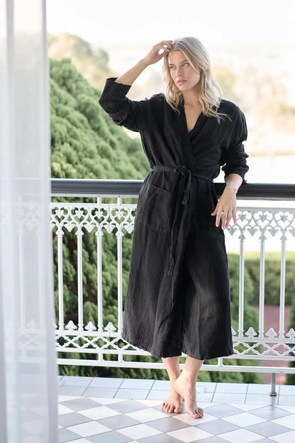 Linen Robe  | Black