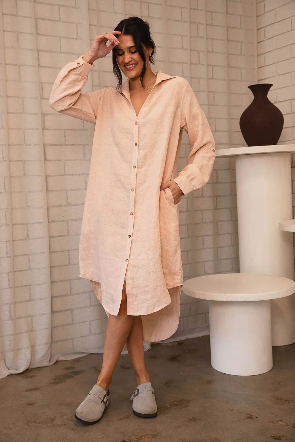 Linen Shirt Dress | Blush