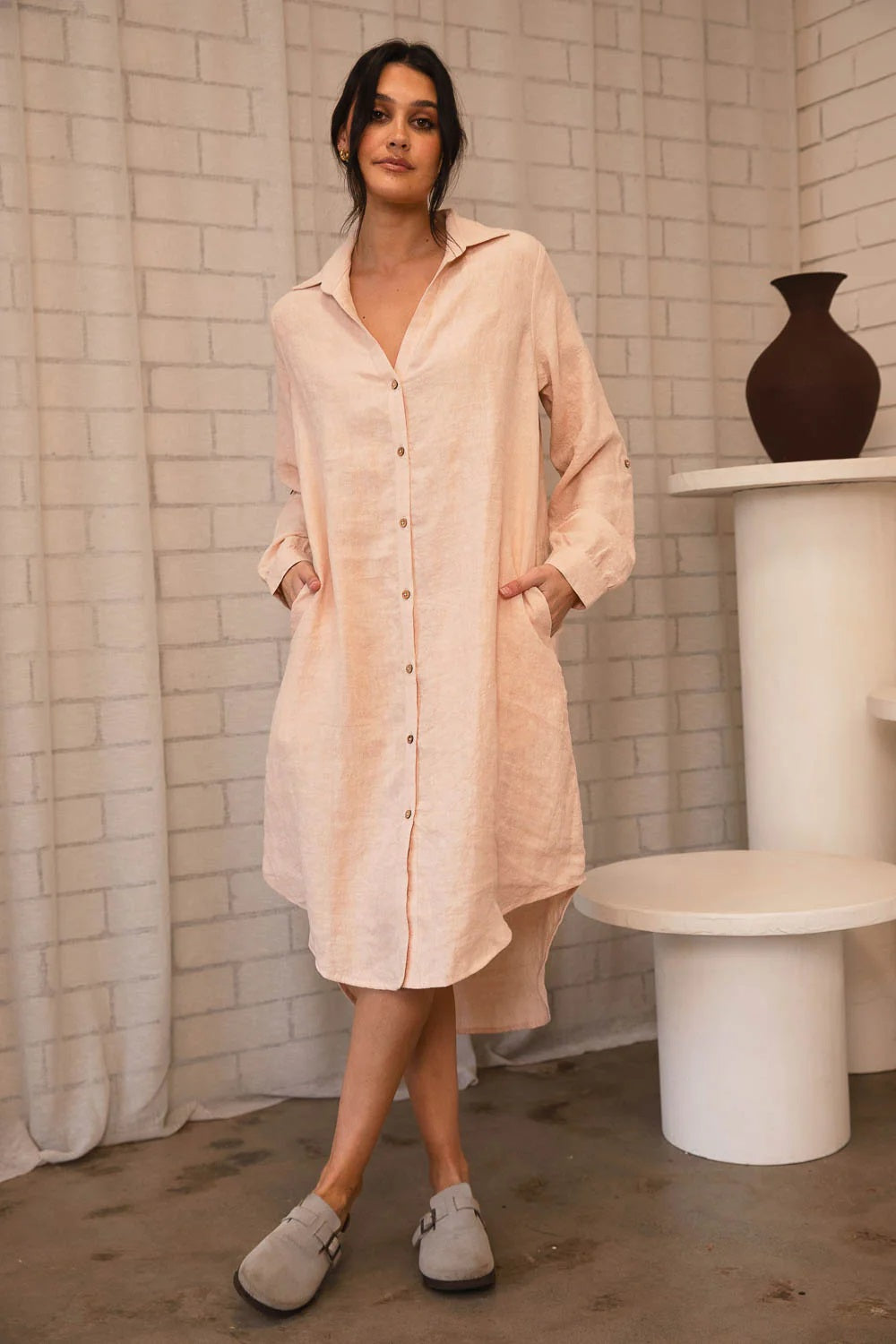 Linen Shirt Dress | Blush