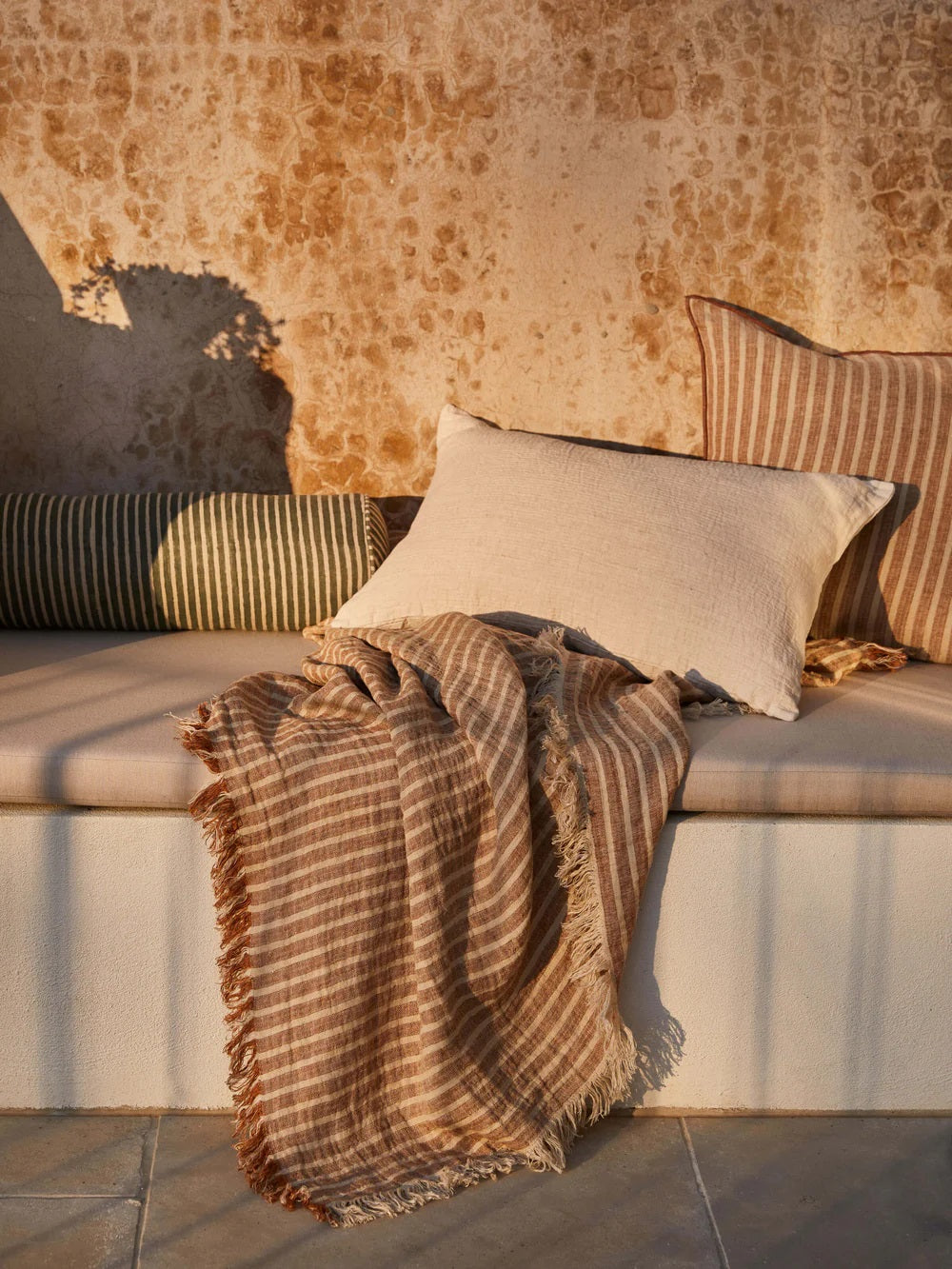 Pure Linen Throw | Toffee Stripe