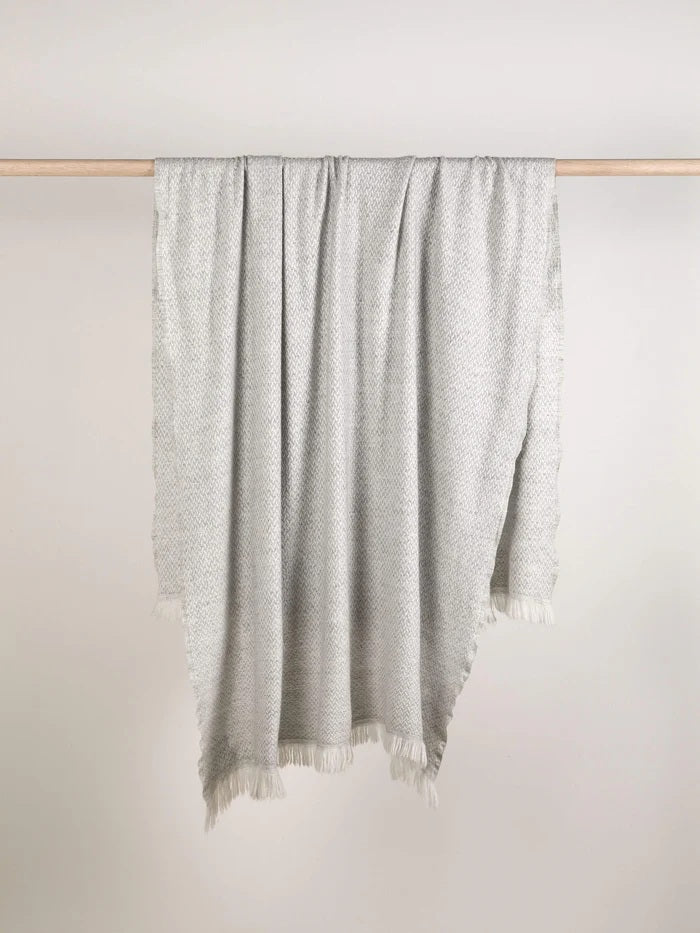 Silver Herringbone Cashmere Throw