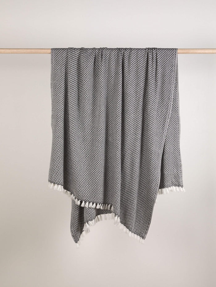 Charcoal Herringbone Cashmere Throw