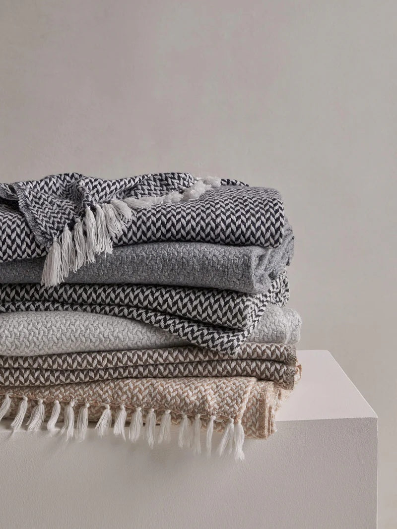 Charcoal Herringbone Cashmere Throw