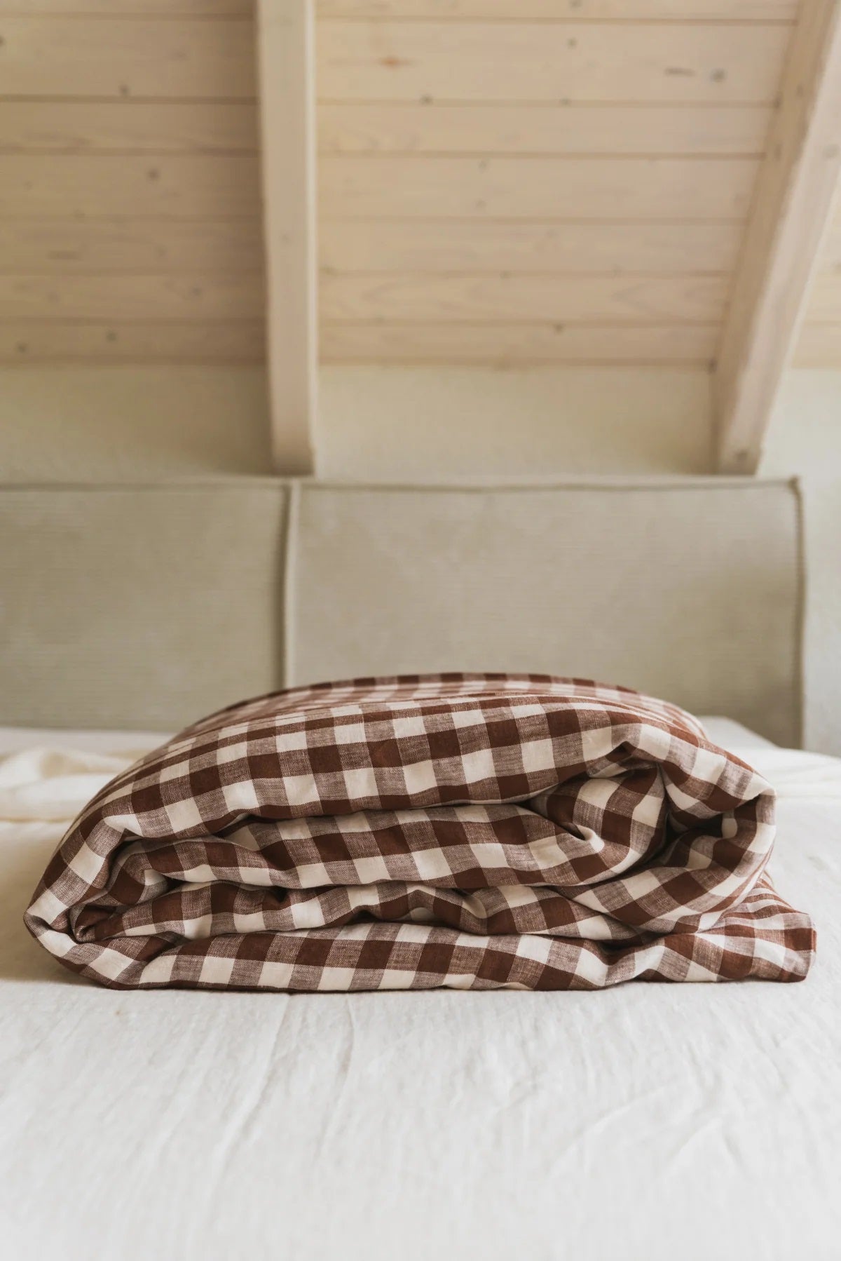 Mocha Gingham Linen Duvet | Made in Europe