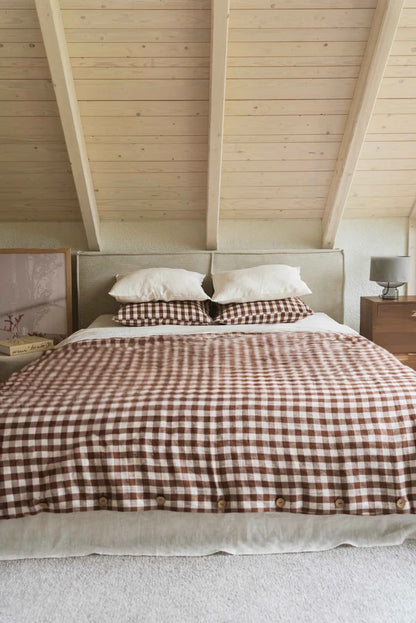 Mocha Gingham Linen Duvet | Made in Europe