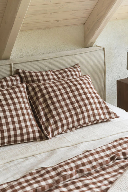 Mocha Gingham Linen Duvet | Made in Europe