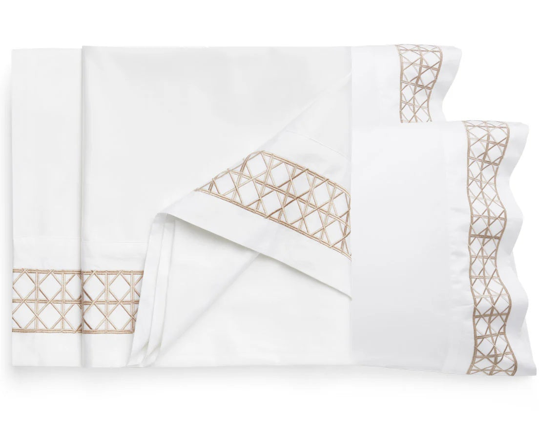 Luxury Rattan Weave Embroidered Flat Sheet Set |  Fawn