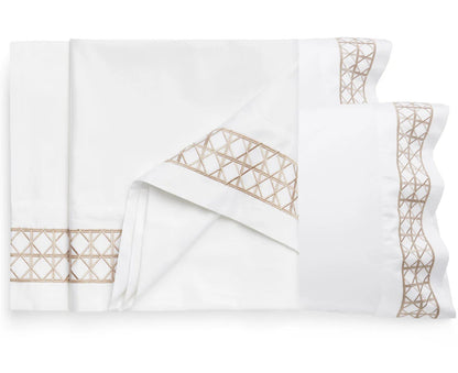 Luxury Rattan Weave Embroidered Flat Sheet Set |  Fawn