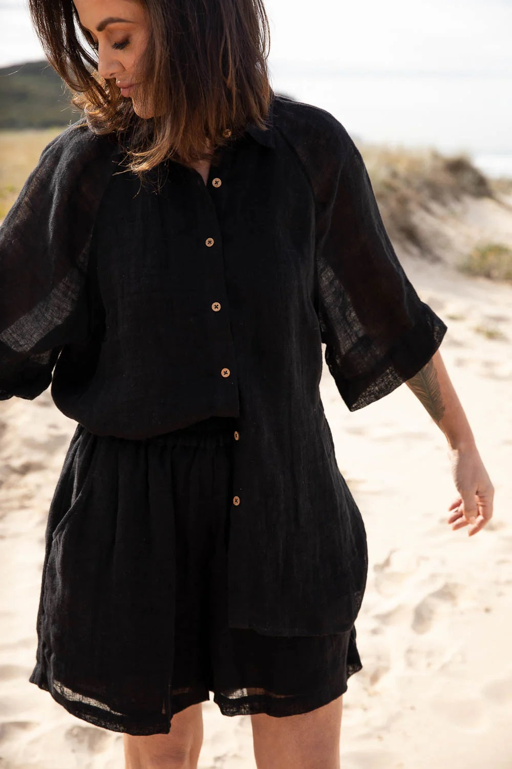 Gauze Linen Shirt | Black