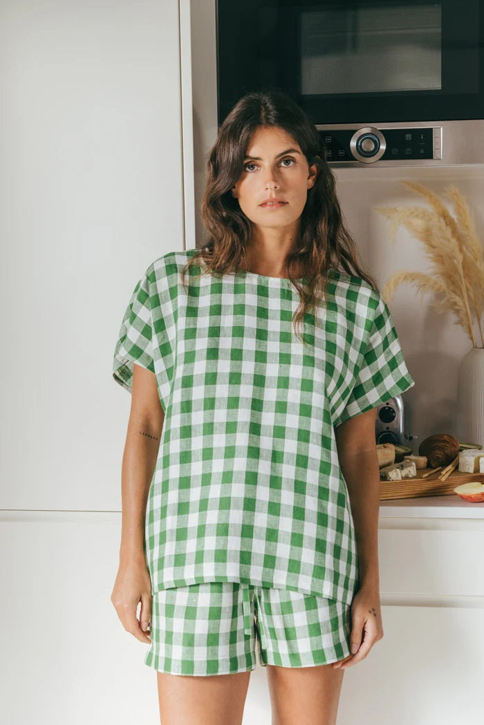 Freya Linen Set | Green Gingham