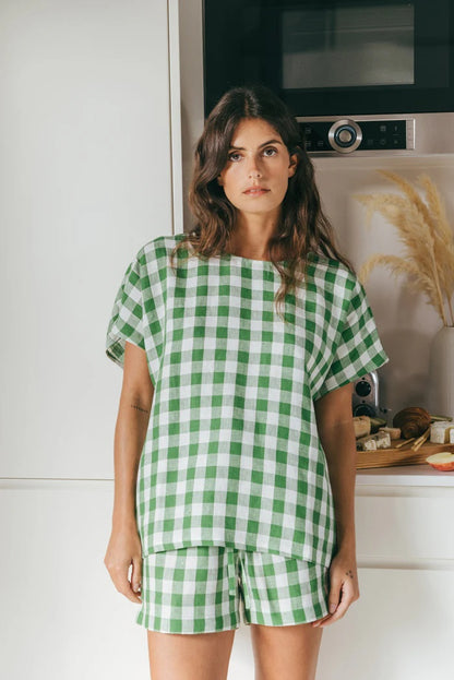 Freya Linen Set | Green Gingham