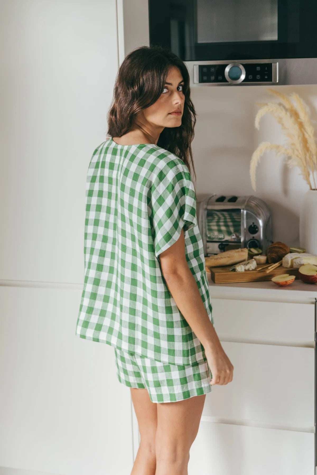 Freya Linen Set | Green Gingham