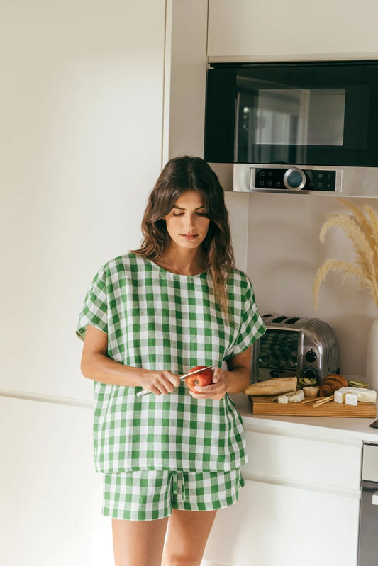 Freya Linen Set | Green Gingham