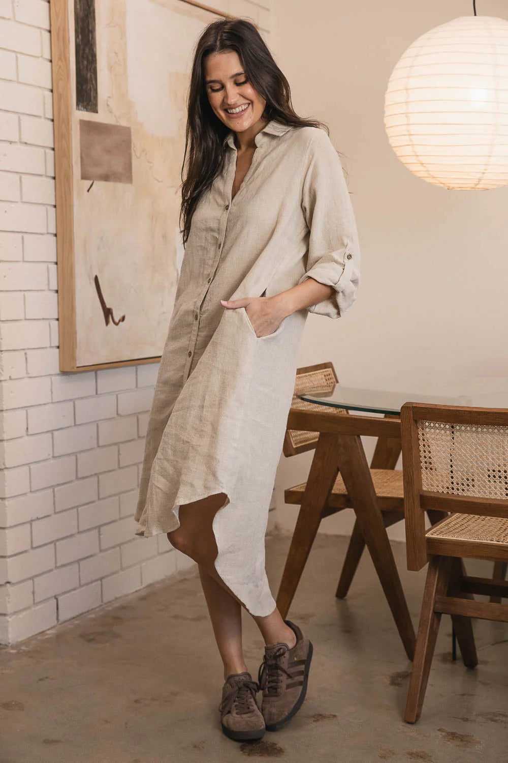 Linen shirt dress | Natural