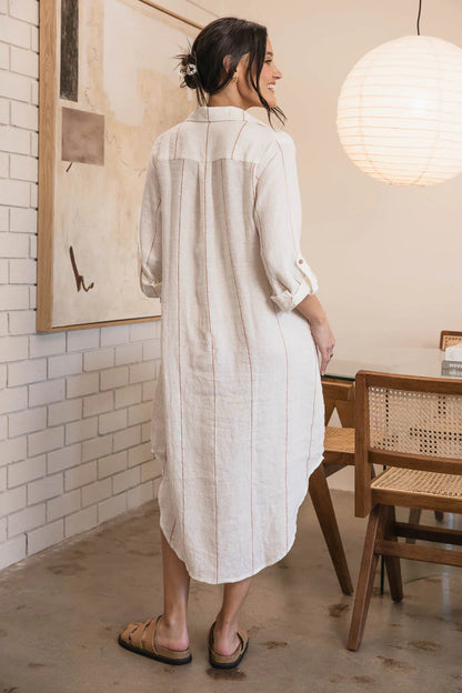 Linen shirt dress | Off White & Nutmeg Stripe