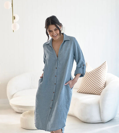 Linen shirt dress | Blue