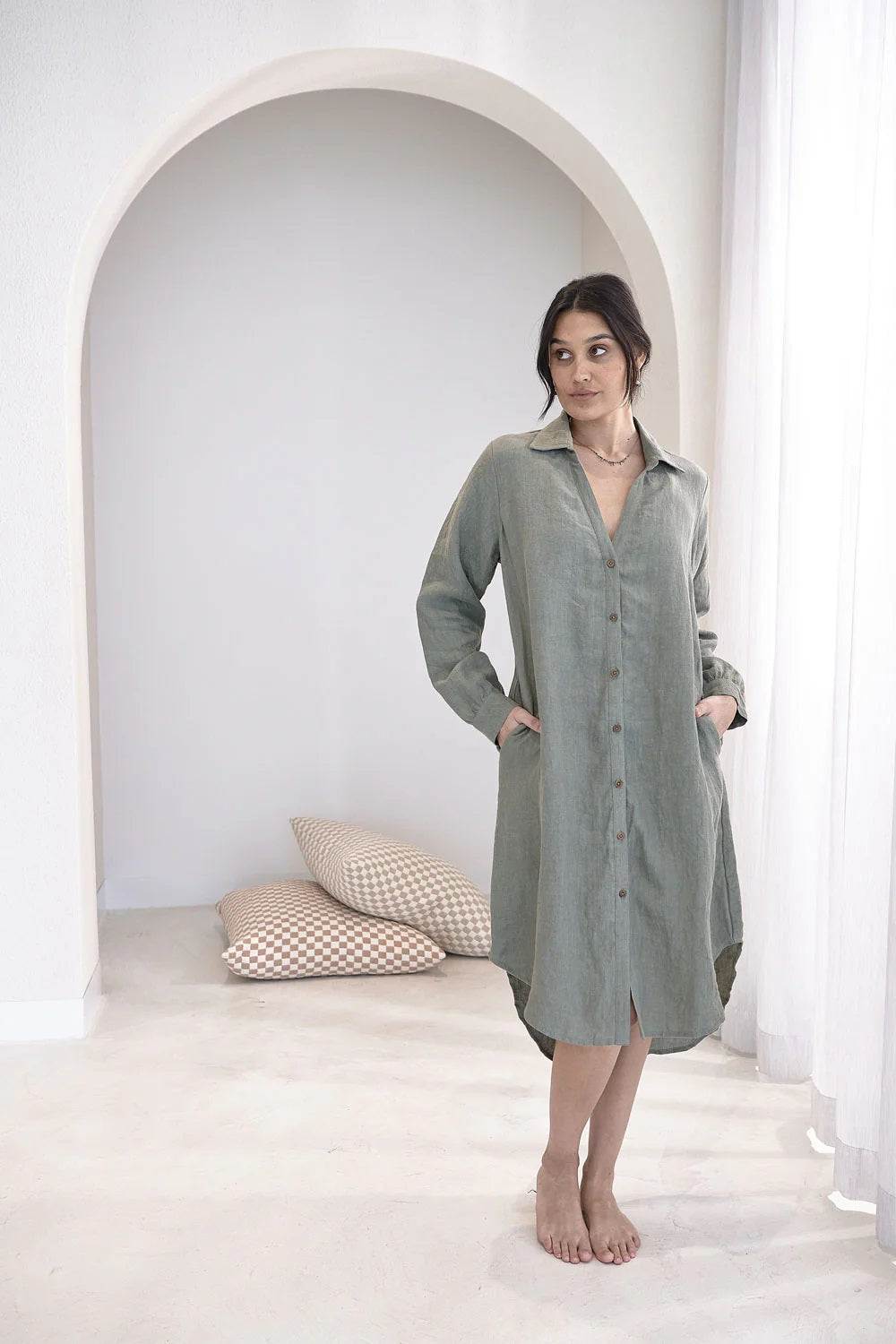 Linen shirt dress | Olive