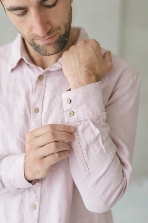 Classic Wide-Shoulder Linen Shirt | Pale Dogwood