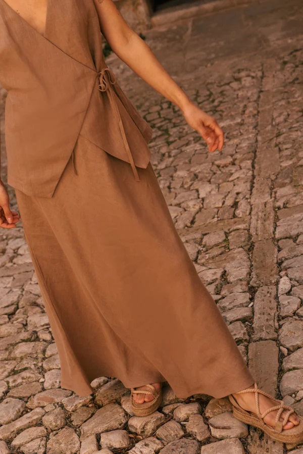 CIARA Linen Slip Skirt | Rosy Brown