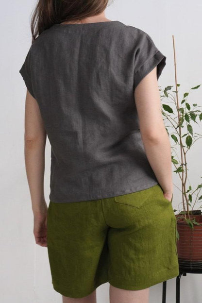 Button Up Linen T-Shirt | Dark Grey