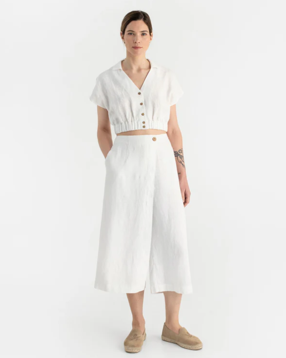 Linen culotte pants in White