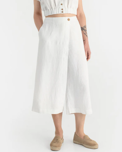 Linen culotte pants in White