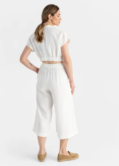 Linen culotte pants in White