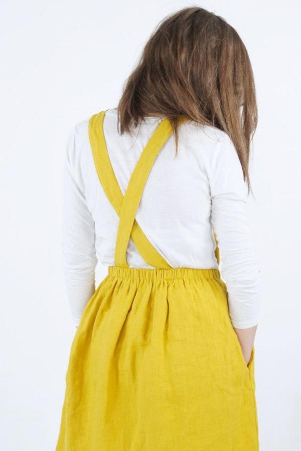 Linen Pinafore Dress in Lemon