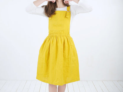 Linen Pinafore Dress in Lemon