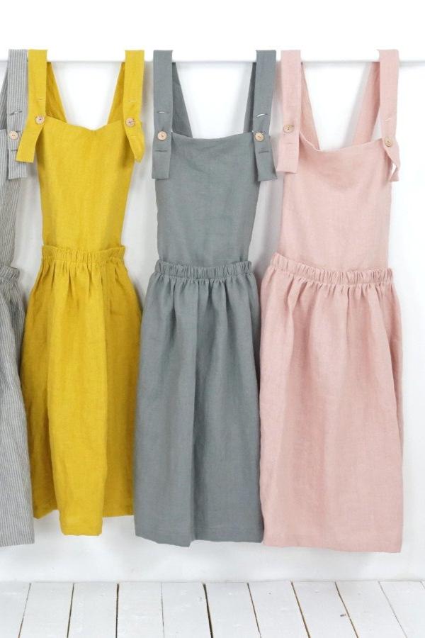 Linen Pinafore Dress in Lemon