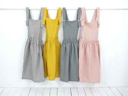 Linen Pinafore Dress in Dusty rose