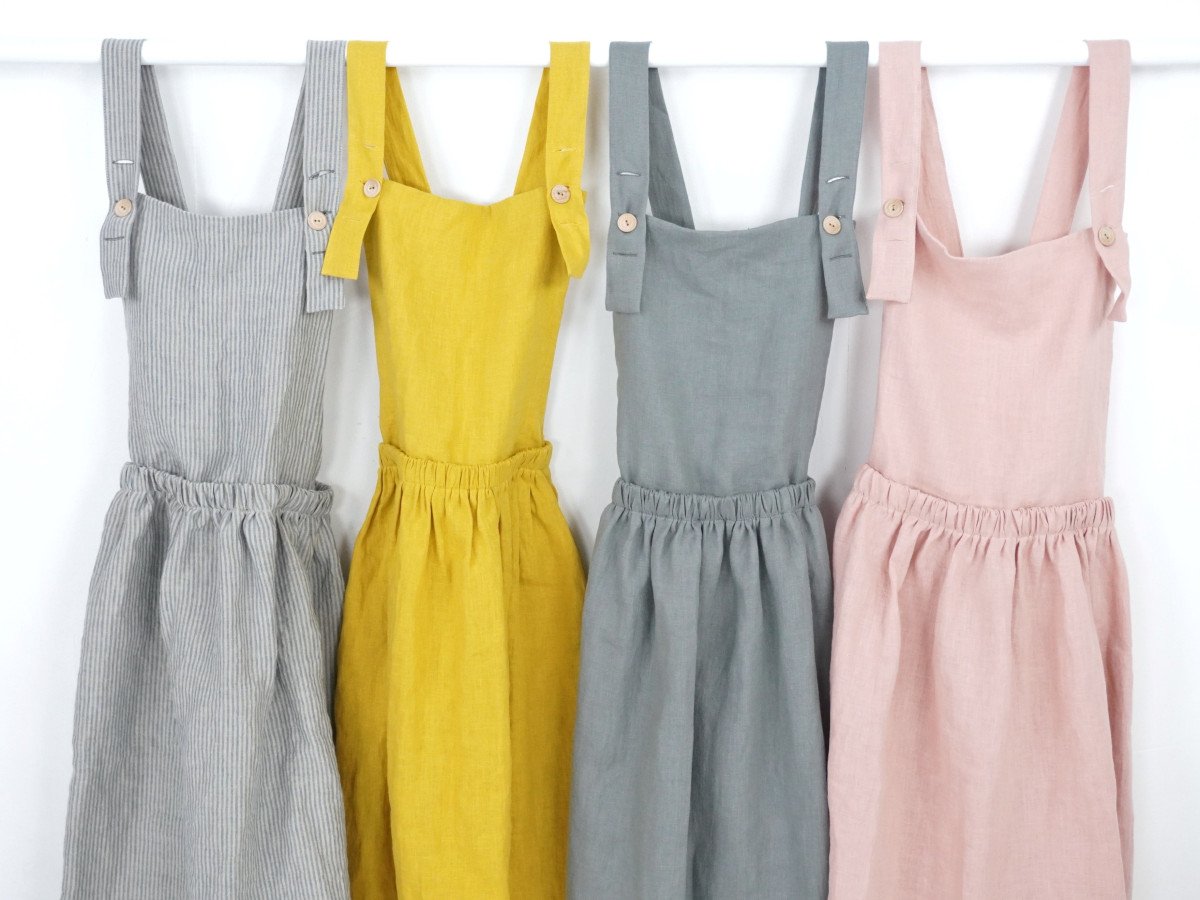 Linen Pinafore Dress in Dusty Grey Blue