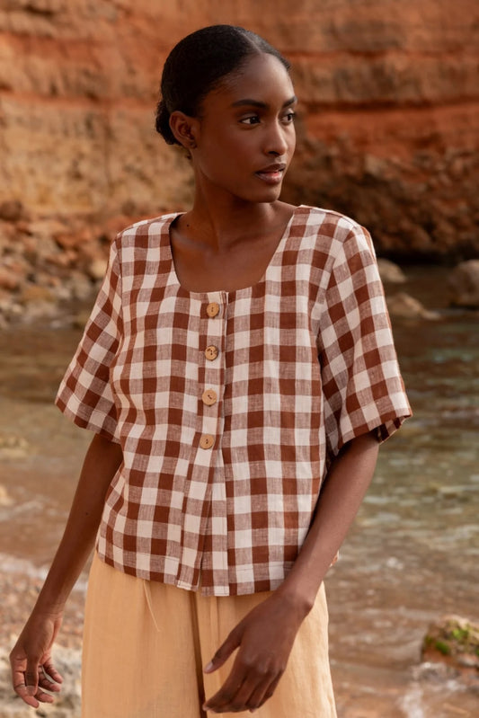 Maeve button linen top | Coco Gingham