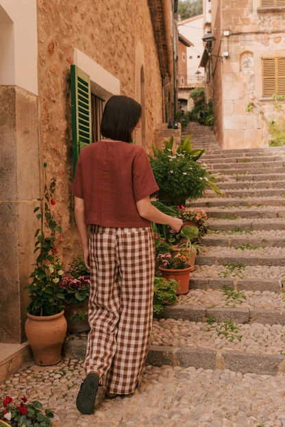 Maeve button linen top | Terracotta