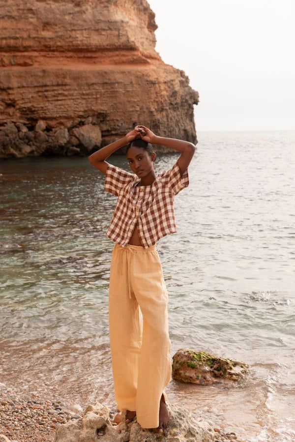 Maeve button linen top | Coco Gingham