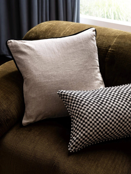 Linen Cushion with Black Velvet Piping