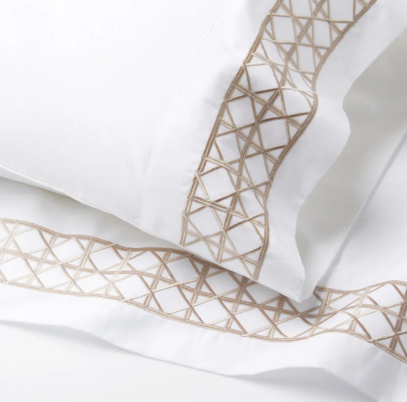 Luxury Rattan Weave Embroidered Flat Sheet Set |  Fawn