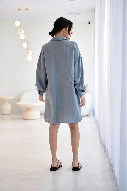 Linen Shift Dress | Blue