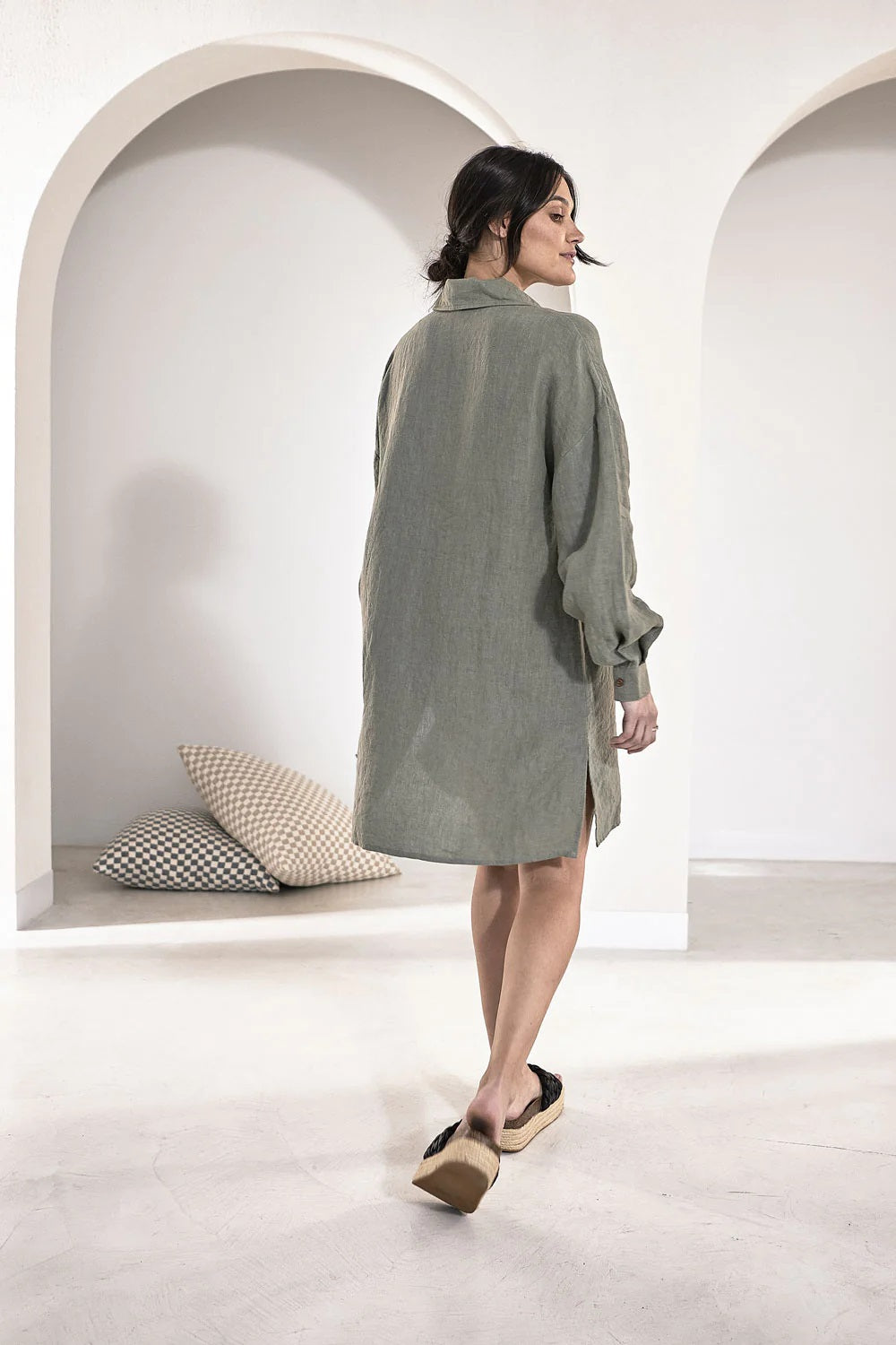 Linen Shift Dress | Olive